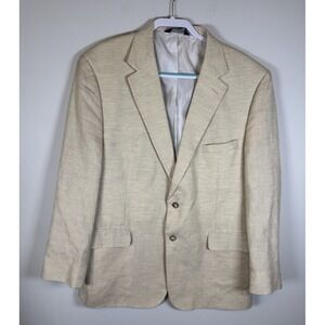 Jos A Bank Men's Sport Coat Blazer 46 Regular Linen Wool Blend Cream Beige